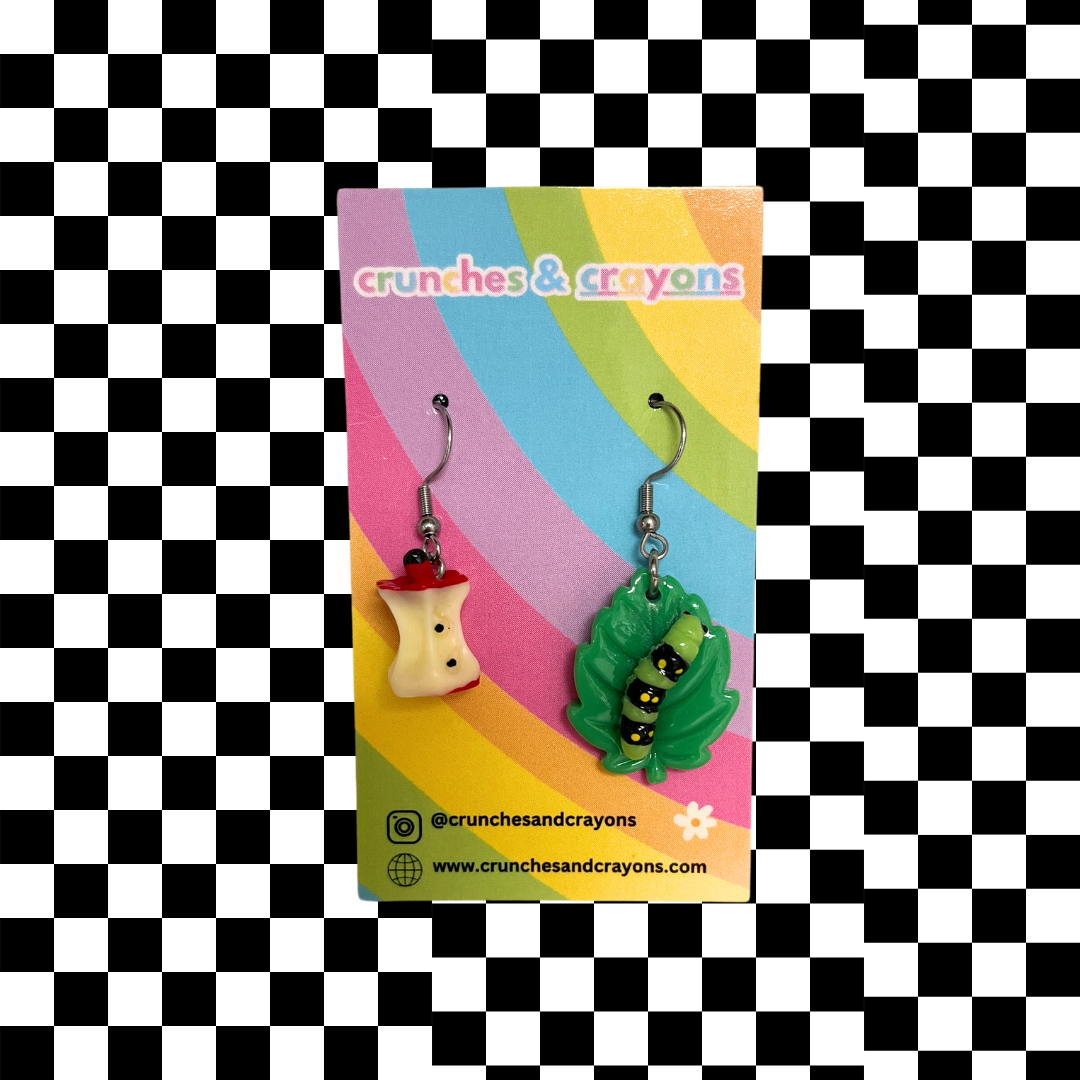 Caterpillar Earrings Apple Earrings Teacher Earrings