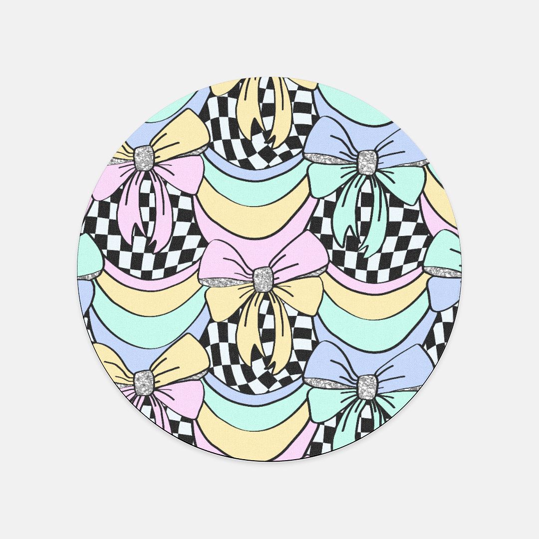 Checkered Bow Mouse Pad (Round)