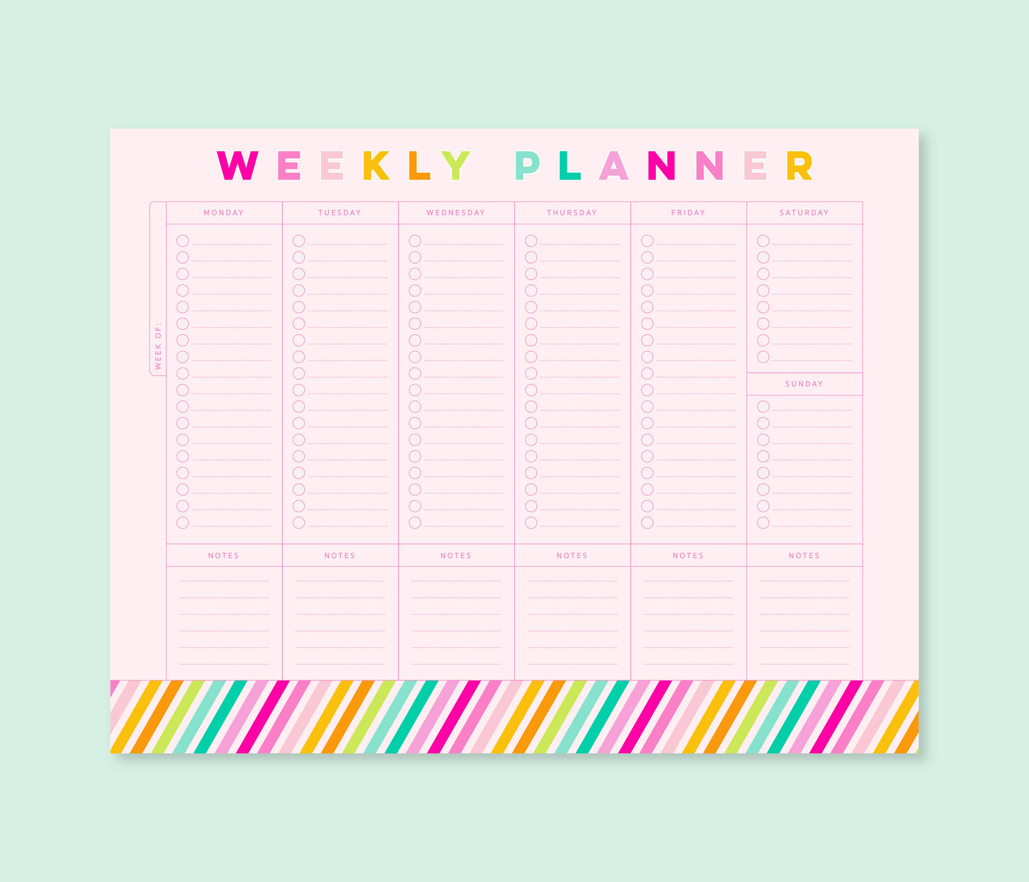 Weekly Planner Notepad | 8.5"x11" | Rainbow Stripes