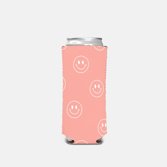 Coral Smiley Slim Can Cooler