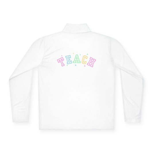 Pastel Varsity TEACH Unisex Quarter-Zip Pullover - Tech Gear