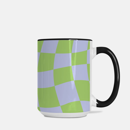 Green and Lavender Mug Deluxe 15oz. (Black + White)