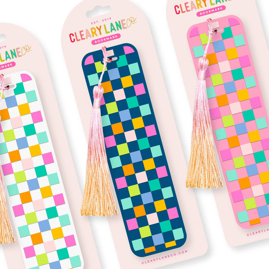 Acrylic Bookmark with Tassel WHITE CHECKERS