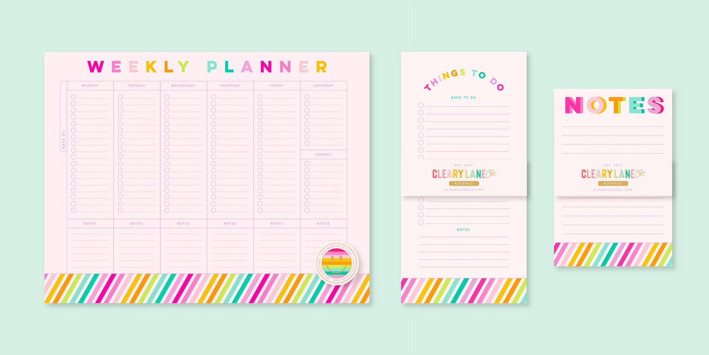 Weekly Planner Notepad | 8.5"x11" | Rainbow Stripes