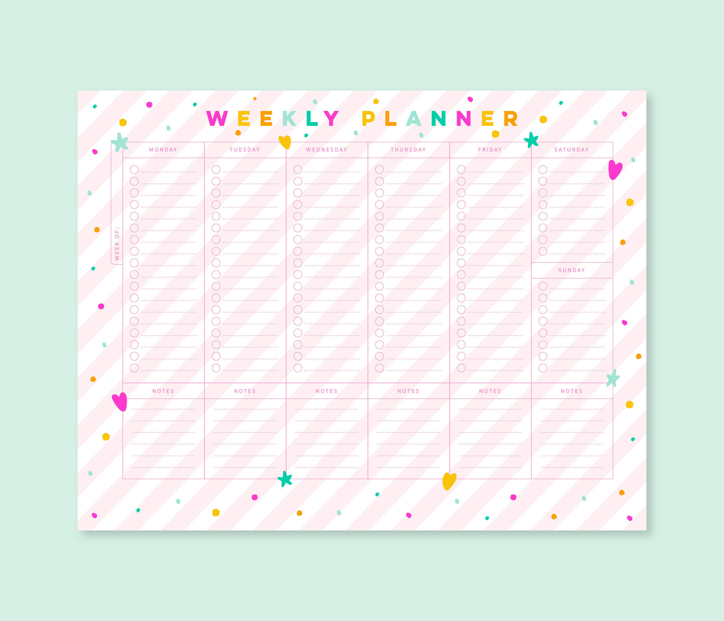 Weekly Planner Notepad | 8.5"x11" | Pink Stripes