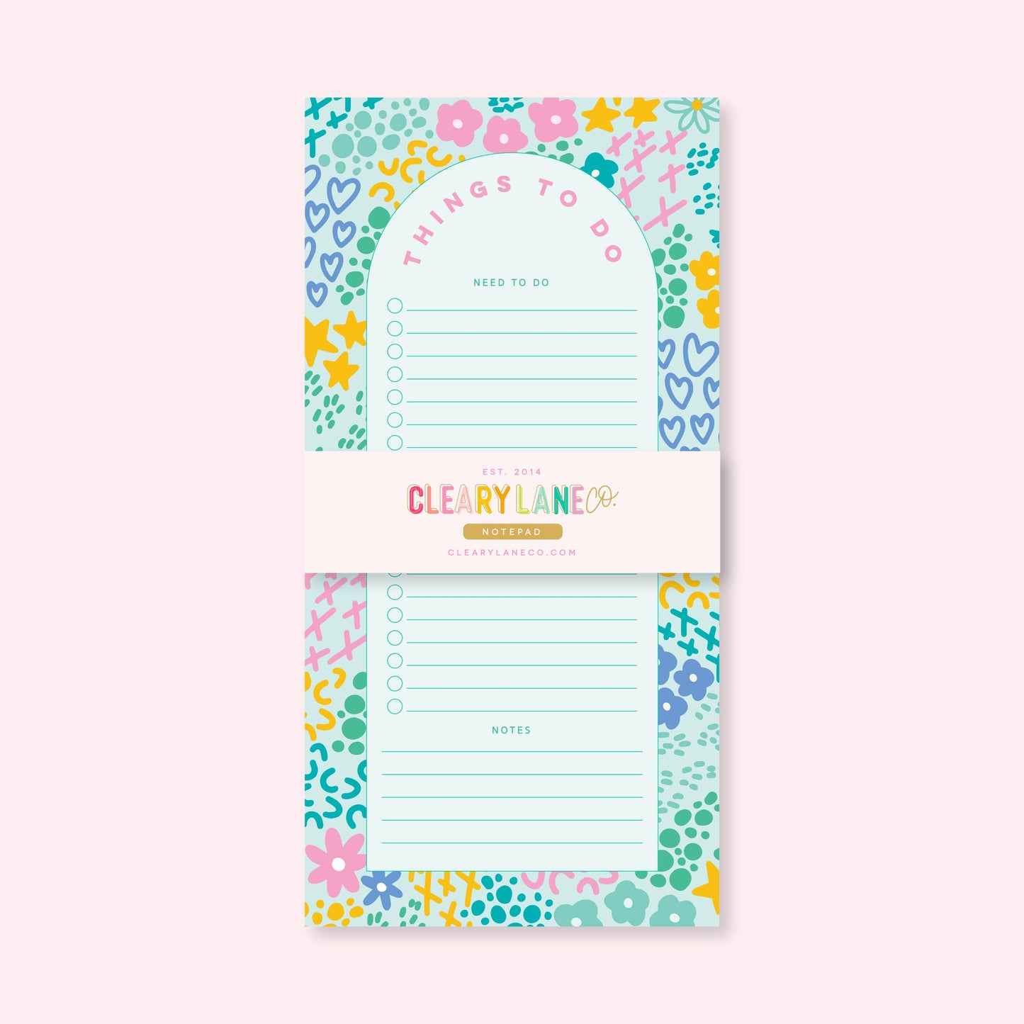 List Notepad | 4.25"x8.5" | Mint Rainbow Garden