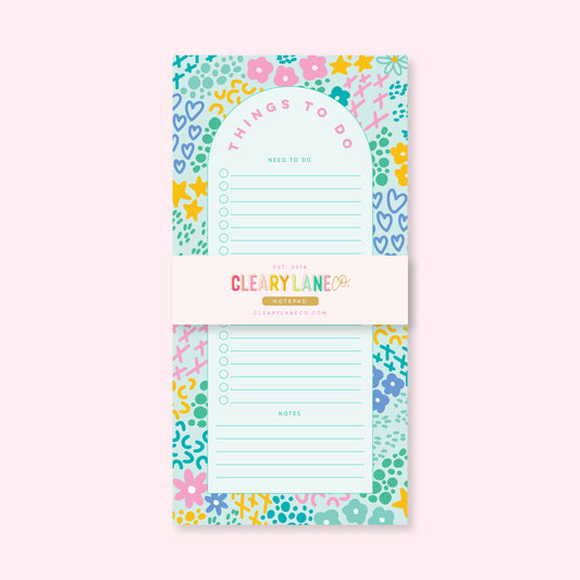 List Notepad | 4.25"x8.5" | Mint Rainbow Garden