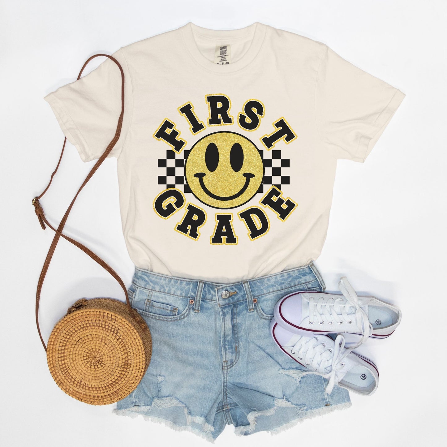 Hello First Grade Retro Smiley Tee