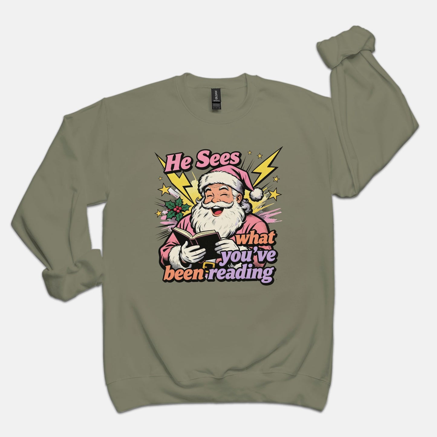 Retro Reading Santa Reading Crewneck Sweatshirt