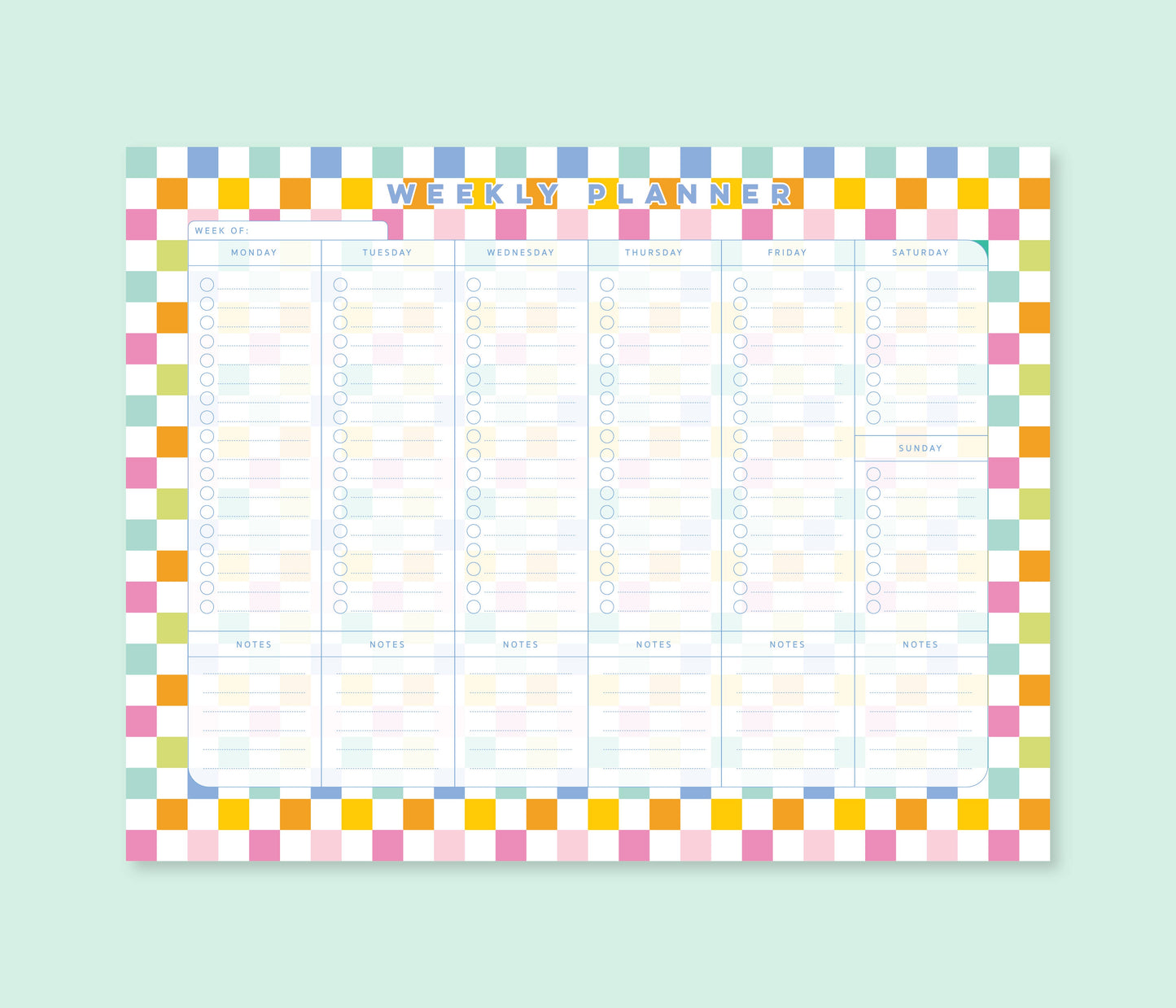 Weekly Planner Notepad | 8.5"x11" | Rainbow Checkers