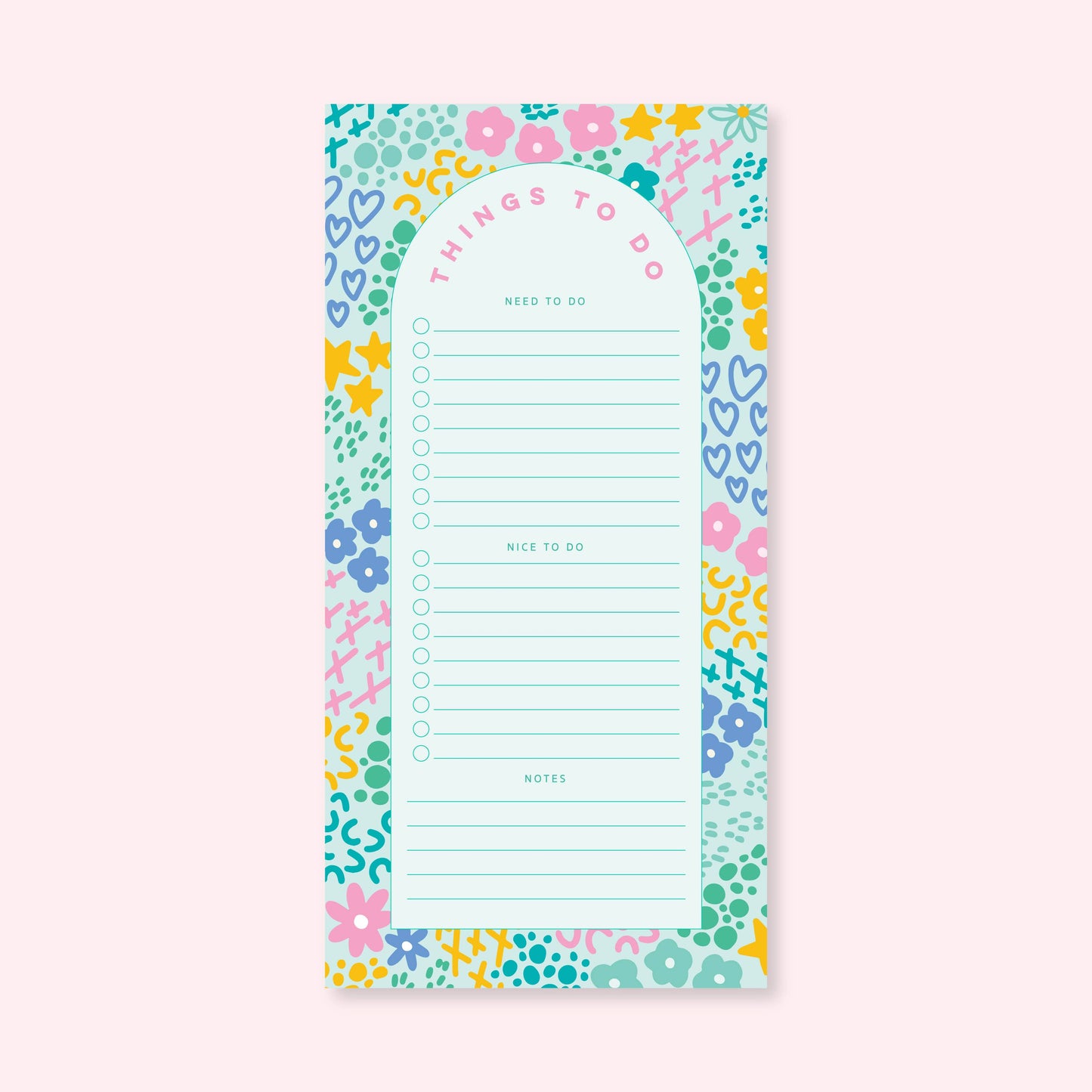 List Notepad | 4.25"x8.5" | Mint Rainbow Garden