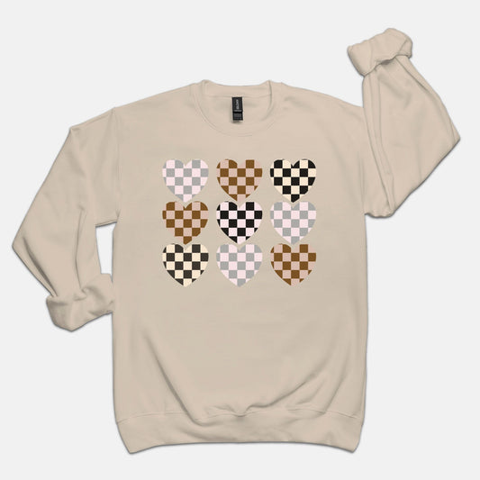 Checkered Hearts Crewneck Sweatshirt