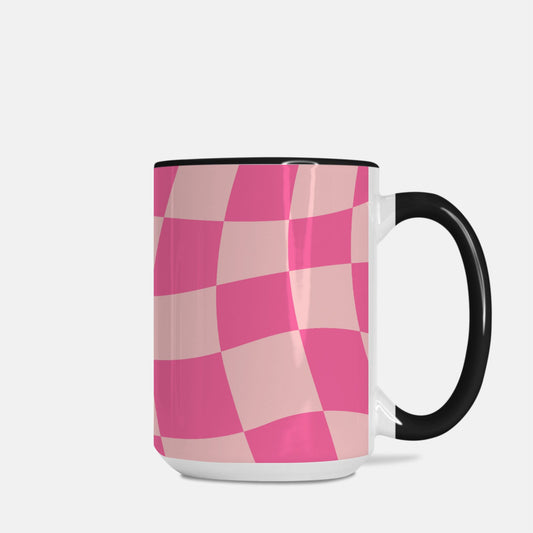 Pink Checkered Mug Deluxe 15oz. (Black + White)
