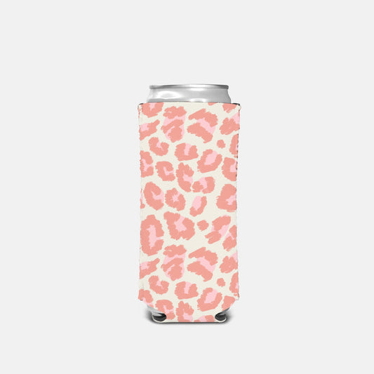 Pink Animal Print Slim Can Cooler
