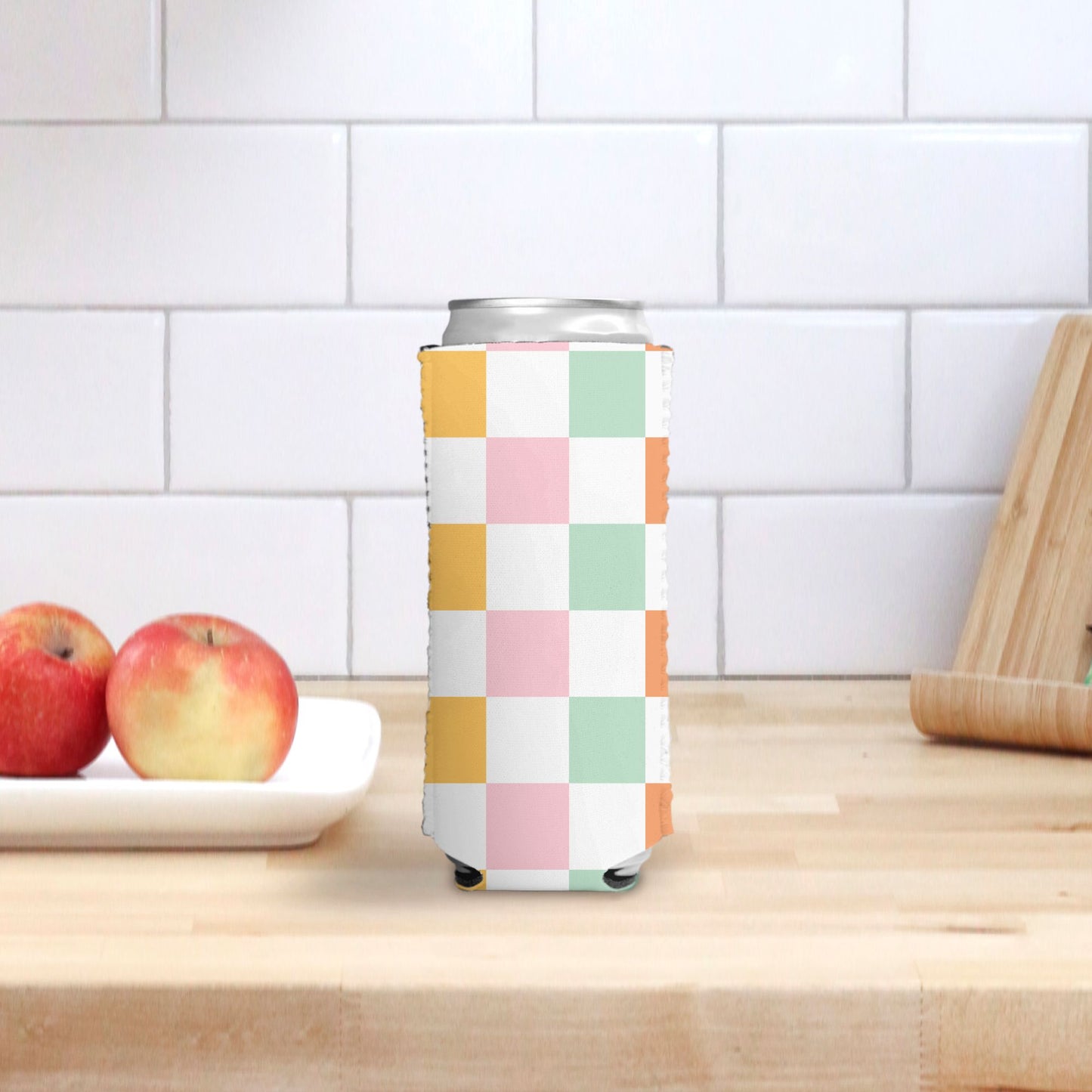 Rainbow Checkered Slim Can Cooler