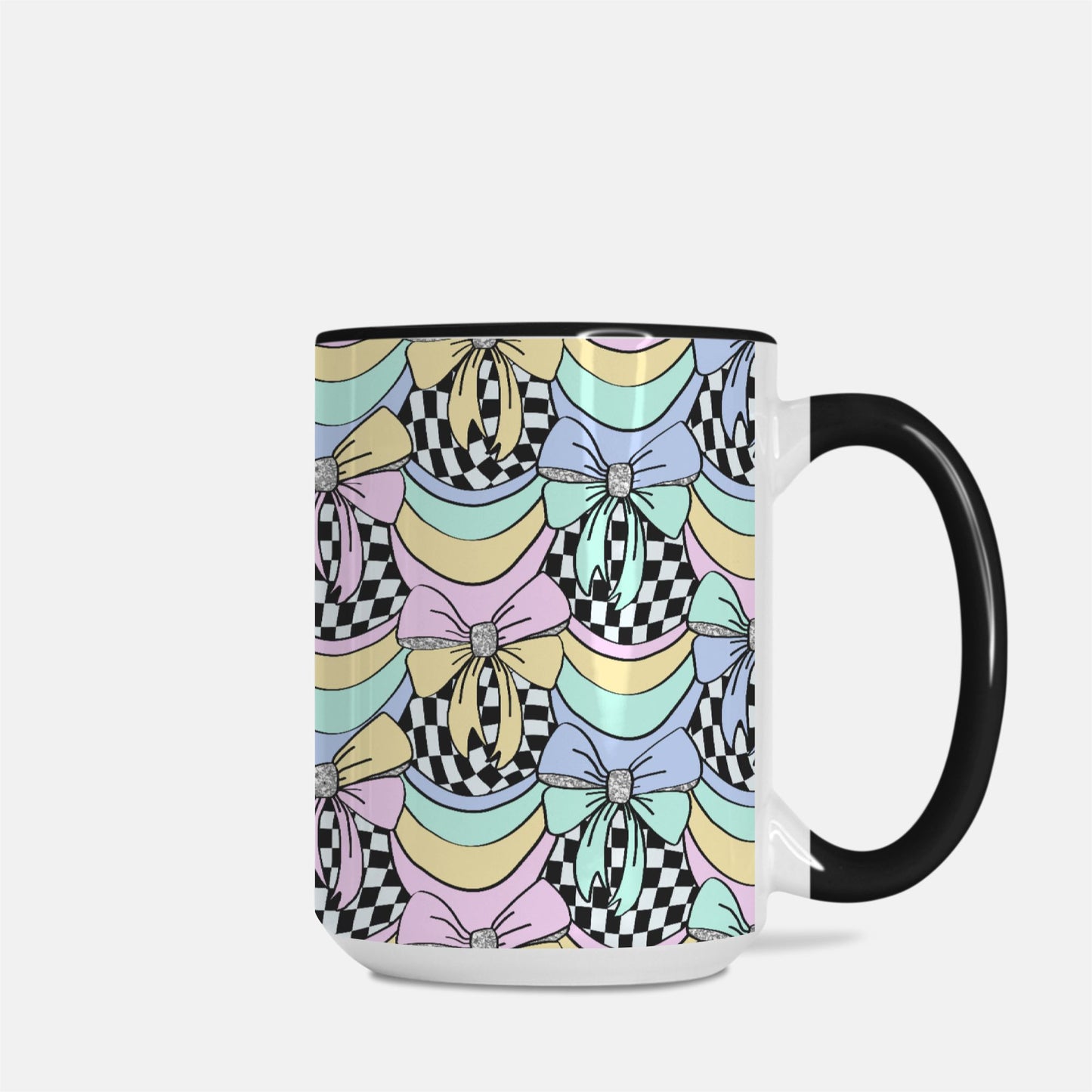 Checkered Bows Mug Deluxe 15 oz. (Black + White)