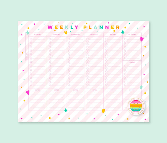 Weekly Planner Notepad | 8.5"x11" | Pink Stripes