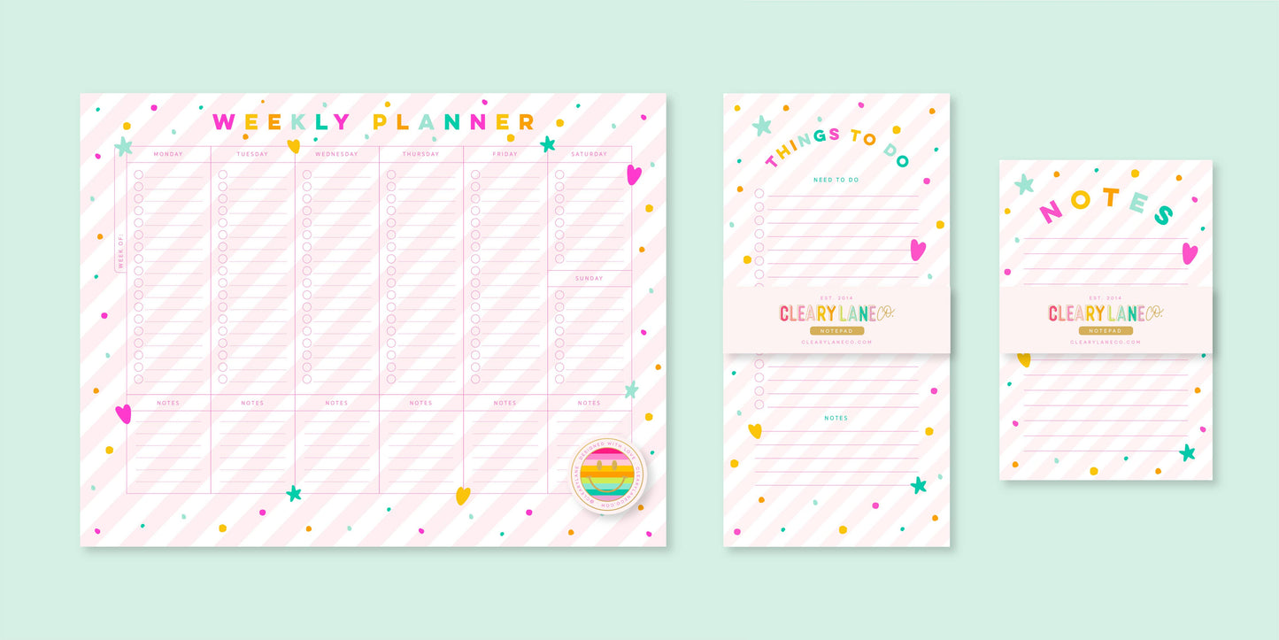 Weekly Planner Notepad | 8.5"x11" | Pink Stripes