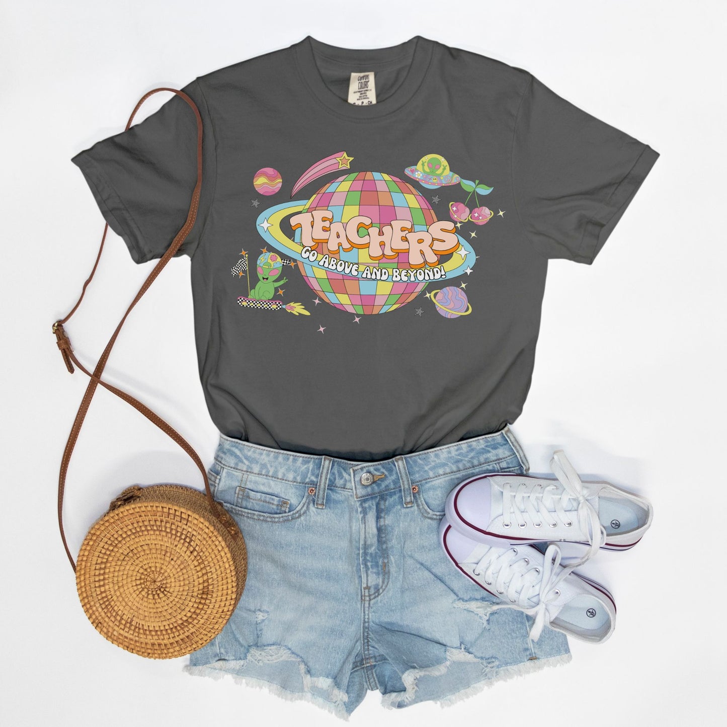 Teacher Go Above and Beyond Space Tee