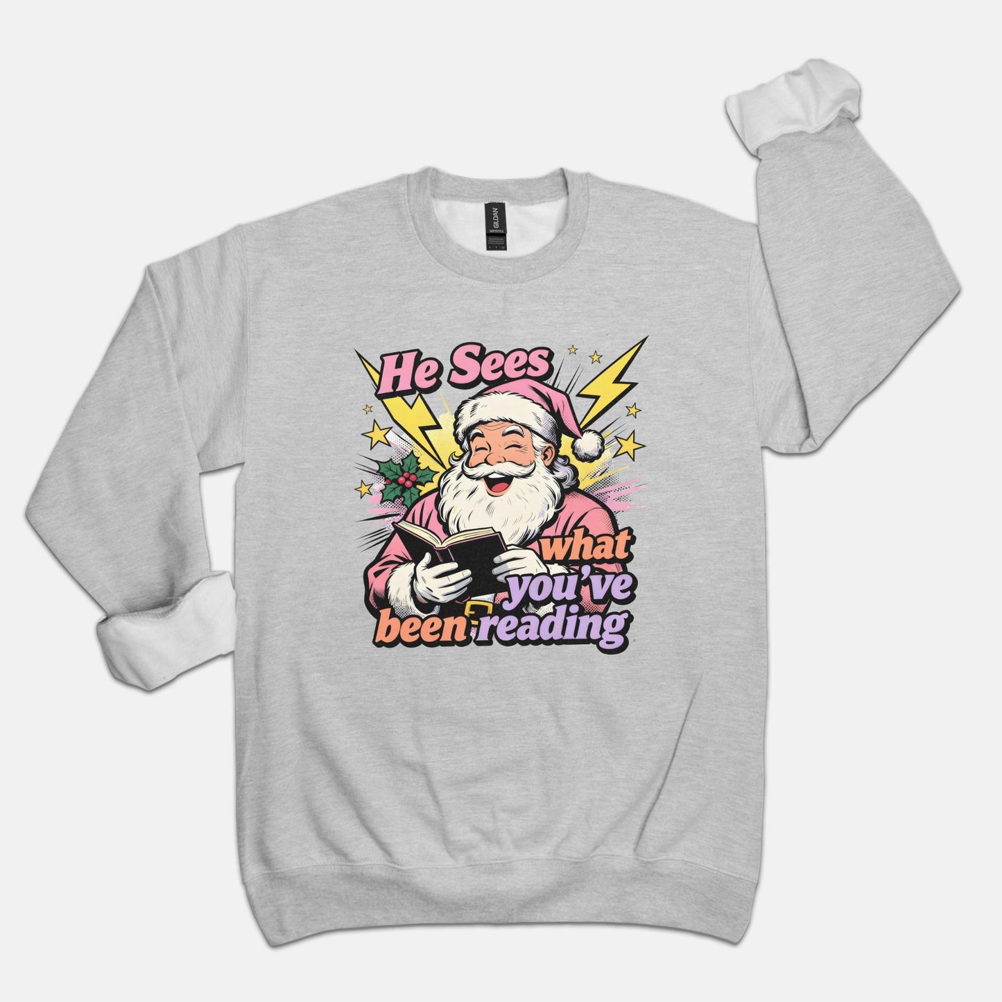 Retro Reading Santa Reading Crewneck Sweatshirt