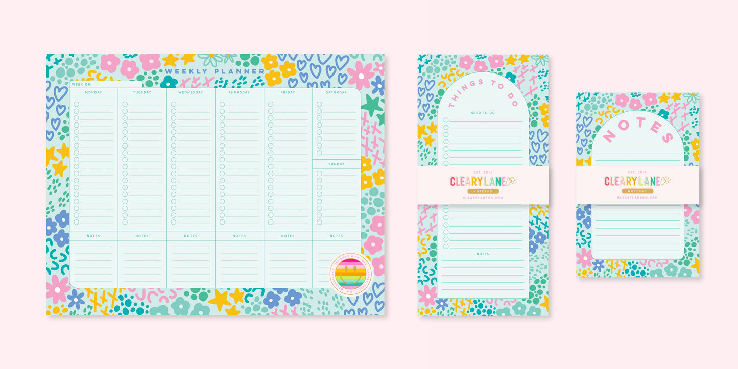 List Notepad | 4.25"x8.5" | Mint Rainbow Garden